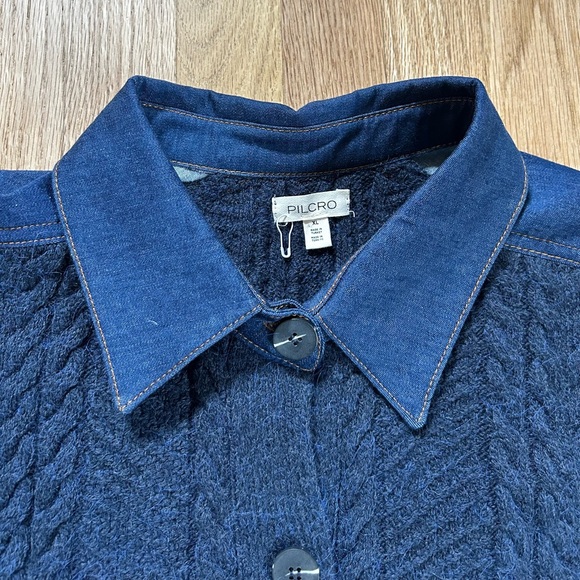 PILCRO anthropologie peplum cable cardigan collared sweater jacket navy size XL - Picture 9 of 14